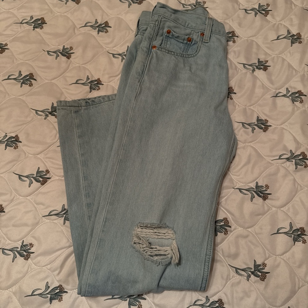 Levi's Blue Straight Leg Jeans with Distressed Details